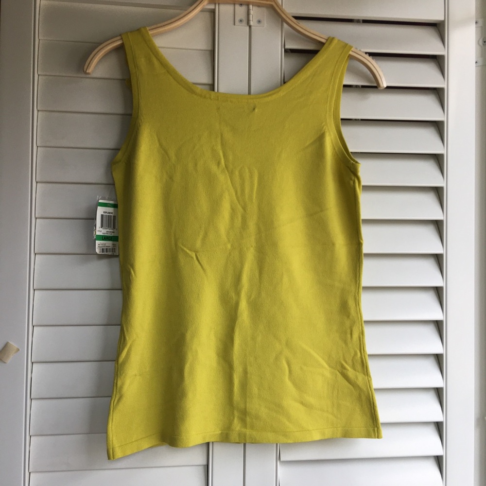 INC Stretchy Chartreuse floral neck tank - Picture 3 of 9